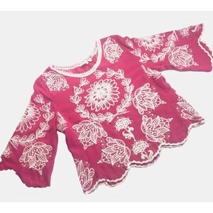 Solitaire by Anthropology Embroidered Blouse Boho Fairycore Romantic size M